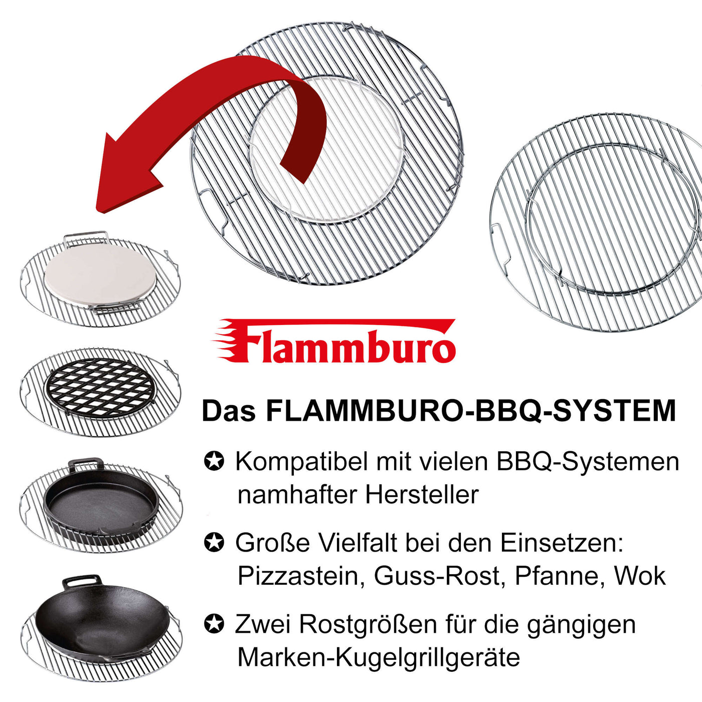 FLAMMBURO BBQ-System Grillrost eckig 69,5 x 46 cm