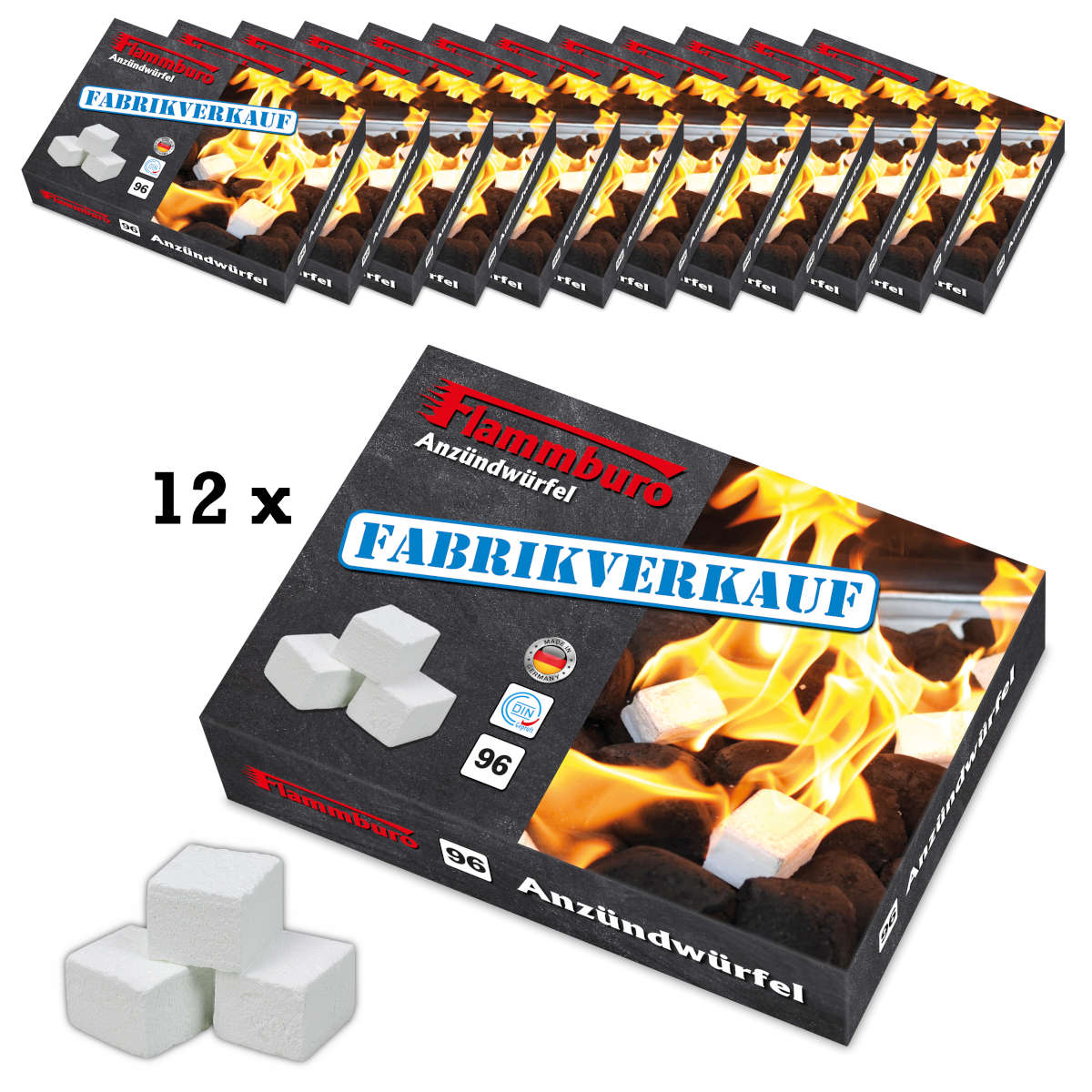 Cubes briquets à la paraffine - 24 assiettes briquets / 1152 cubes