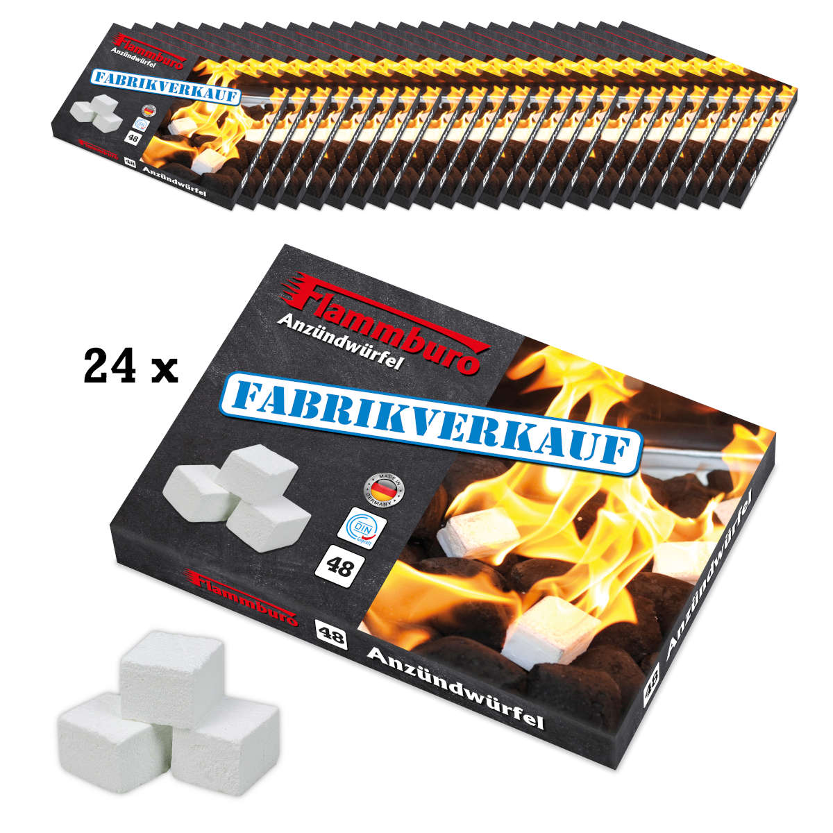 24 x FLAMMBURO Paraffin-Anzünder Anzündwürfel 48 Stück