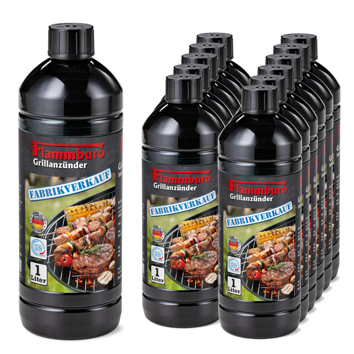 Grillanzünder Flüssiganzünder FLAMMBURO 1000 ml 12 Flaschen 12 Liter