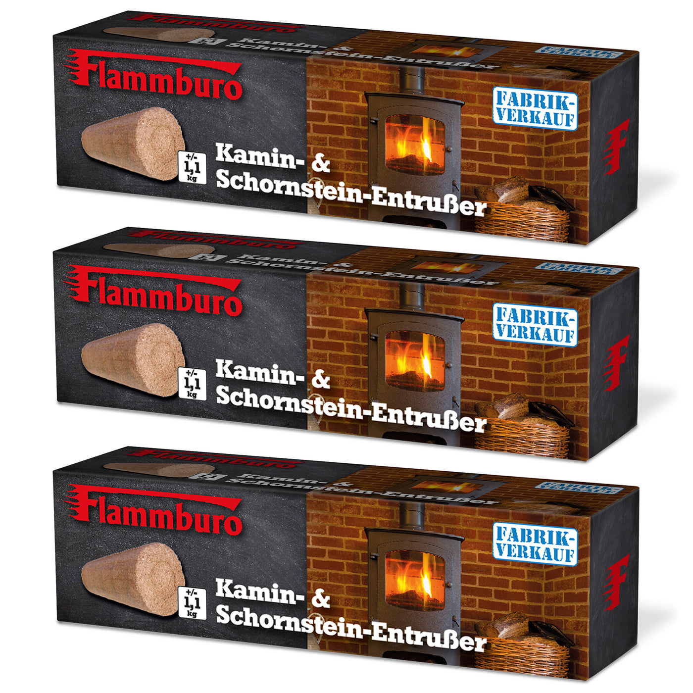 Entrußerblock Kaminentrußer zum Entfernen von Ruß 3 / 6 / 12 Stück –  Flammburo