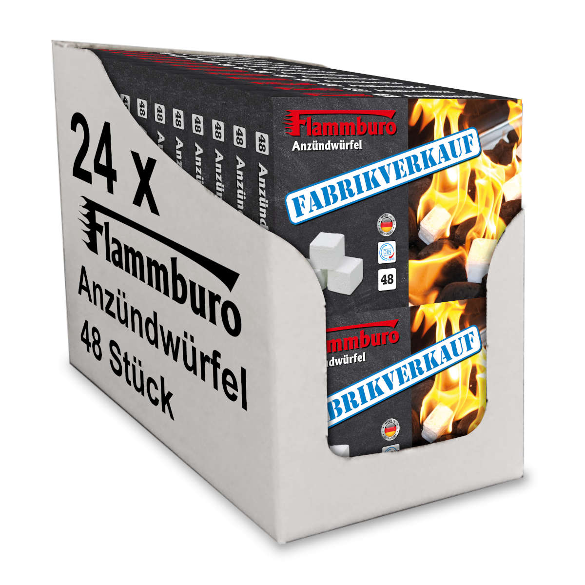 Karton FLAMMBURO Paraffin-Anzünder Anzündwürfel 48 Stück