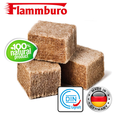 FLAMMBURO XXL Anzündwürfel Anzündblocks Kaminanzünder Grillanzünder Öko-Anzünder DIN und Made in Germany Logo
